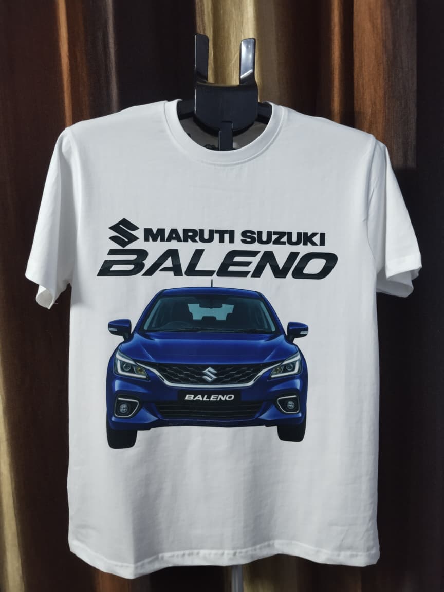 Maruti Suzuki Baleno car tee printed on a t-shirt