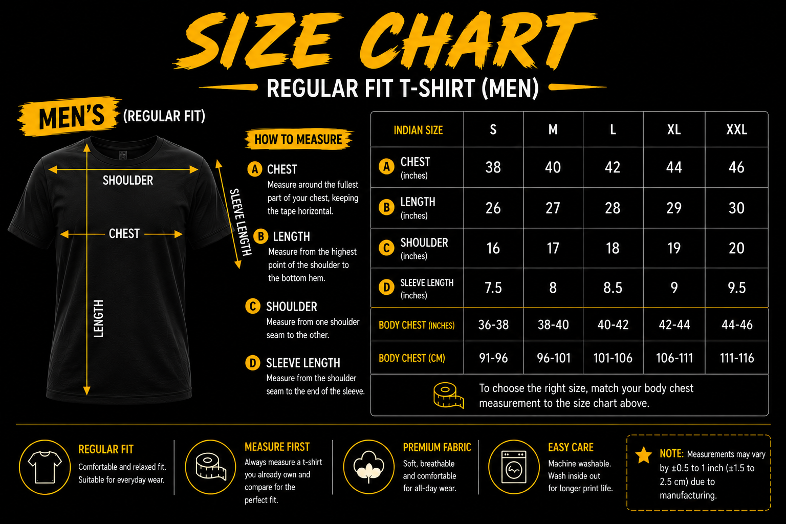 Male size chart